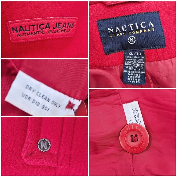 Classic Red Wool PeaCoat Nautica Size XL Double Breasted Collared Solid Color - Picture 5 of 12